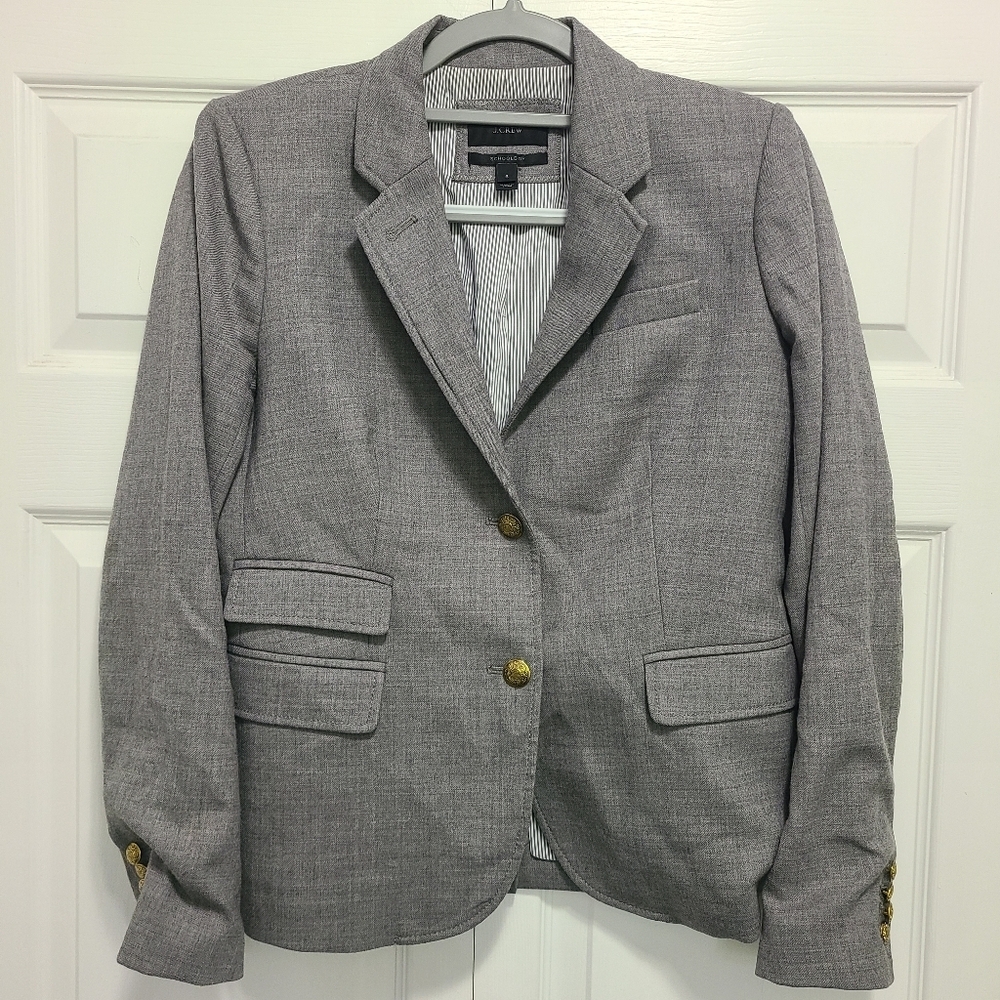 J. Crew School Boy Blazer Heather‎ Gray Blazer with Gold Accents Size 6